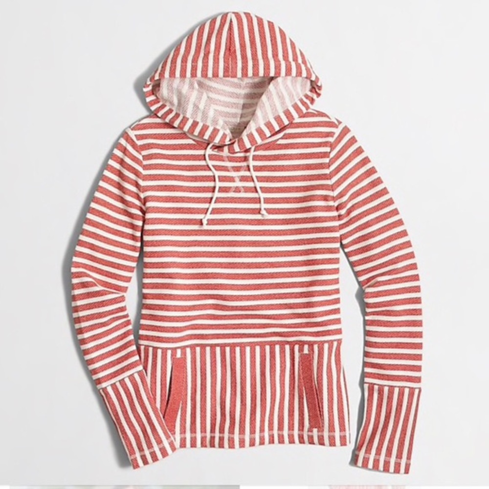 J. Crew Red White Striped Cotton Hoodie C5960, S